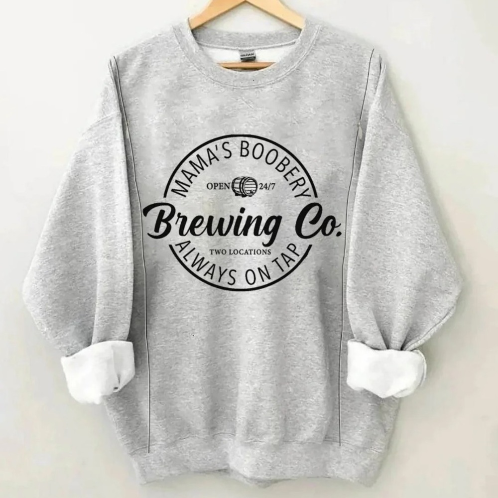 Mama's Boobery Brewing Co. Gray Nursing Crewneck Sweatshirt
